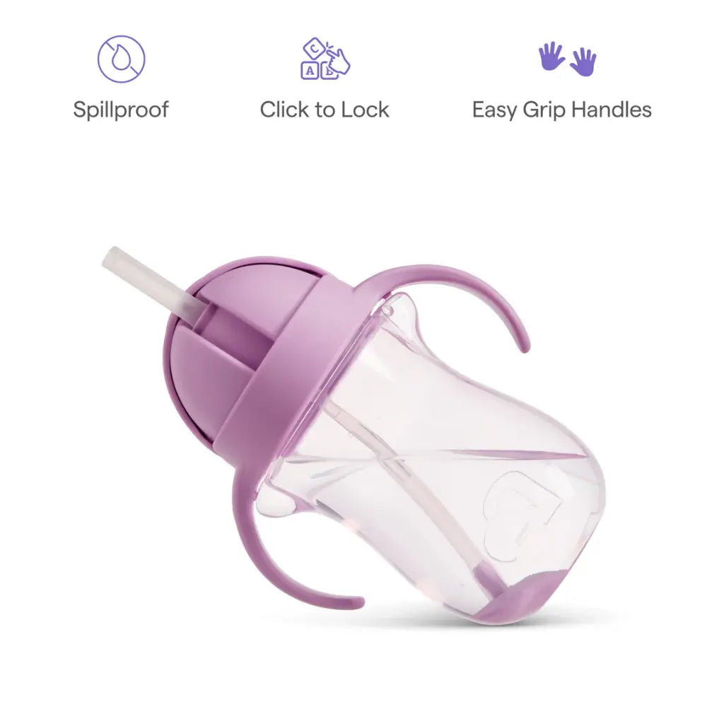Munchkin Weighted Straw Cup with Handles – Spill-Proof Toddler Straw Cup with Click Lock Lid, Flip-Top Cover, BPA-Free, 10oz, 9+ Months - Purple