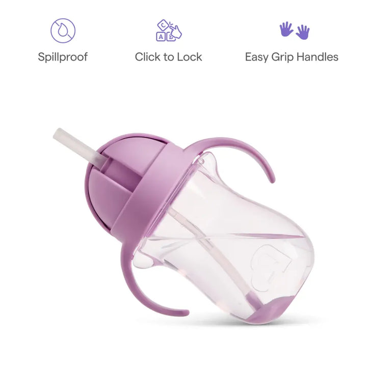 Munchkin Weighted Straw Cup with Handles – Spill-Proof Toddler Straw Cup with Click Lock Lid, Flip-Top Cover, BPA-Free, 10oz, 9+ Months - Purple