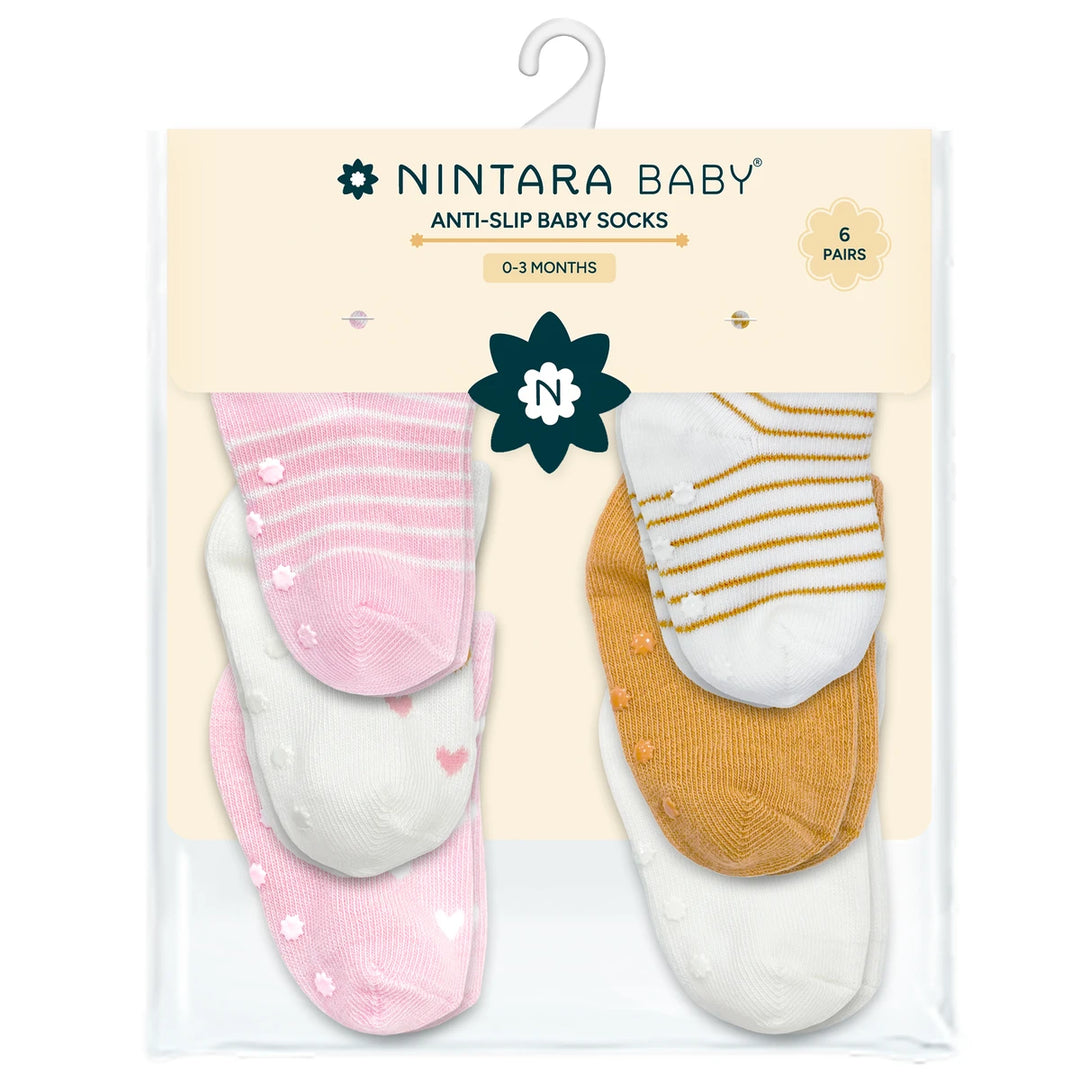 Nintara Baby Anti-Slip Socks for Baby Boys &amp; Girls - Pink Bundle