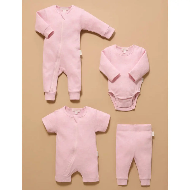 Purebaby Unisex Organic Cotton Rib Zip Growsuit - Pale Pink Melange