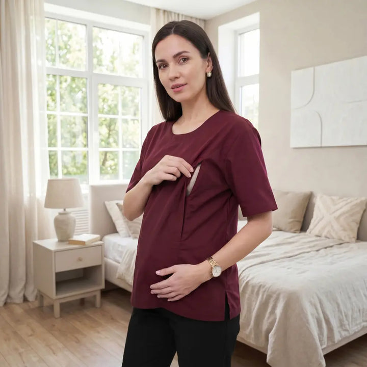 SOL MAMA Magnetic Snap Nursing Tee - Wine