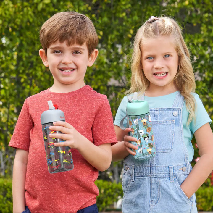 Bentgo Kids Water Bottle 450 ml, Leak-Proof Straw Bottle for Kids, Lightweighted &amp; Durable, BPA &amp; PFAS-Free Tritan Water Bottle, Ideal for School, Daycare &amp; Travel, 3 years+ - Trucks