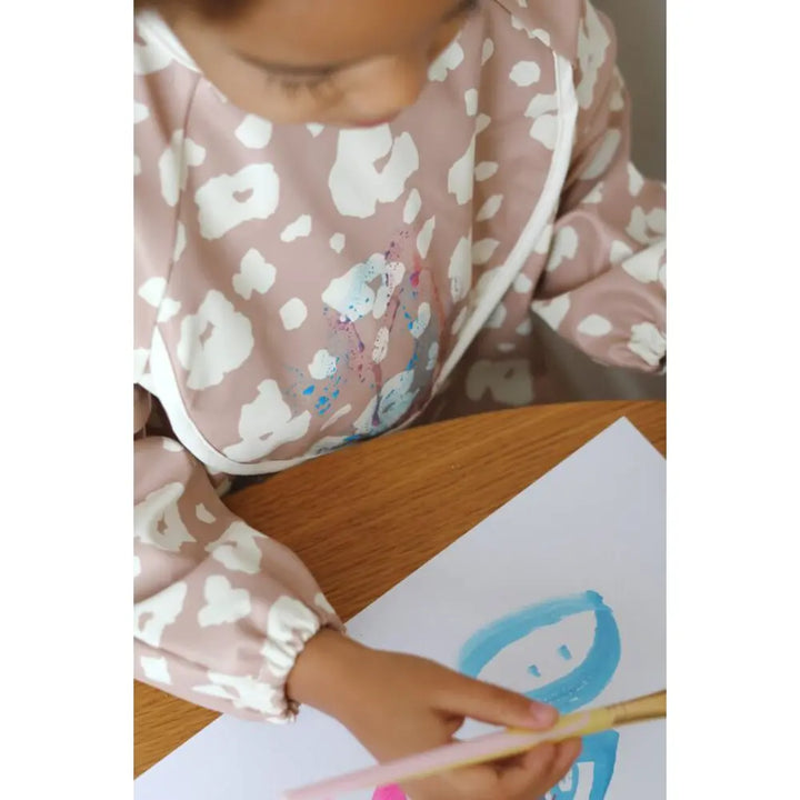 Beaba 2-in-1 Waterproof Bib with Detachable Sleeves, Foldable Food Catcher Pocket, Adjustable Snap Fit &amp; Elastic Cuffs, Soft &amp; Easy-Clean Bib for Feeding &amp; Activities, 4M+