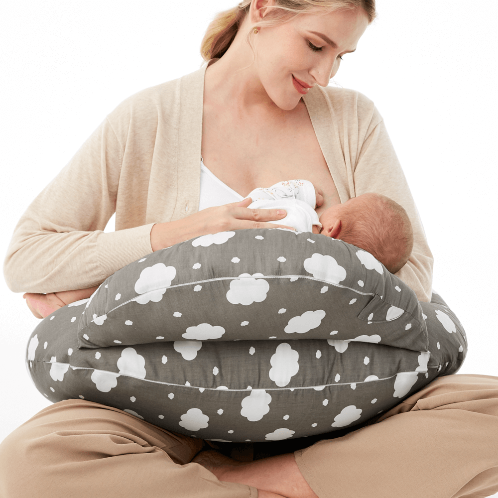 Momcozy Maternity Accessory Adjustable Nursing Pillow - Grey &amp; White