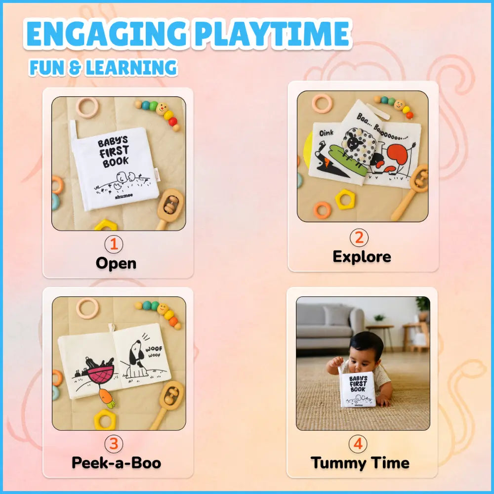 Shumee Baby’s First Sensory Cloth Book – High-Contrast Black &amp; White Soft Book with 8 Interactive Activities for Newborns (0-2 Years)