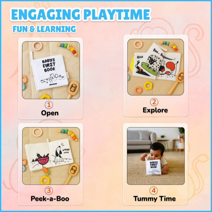 Shumee Baby’s First Sensory Cloth Book – High-Contrast Black &amp; White Soft Book with 8 Interactive Activities for Newborns (0-2 Years)