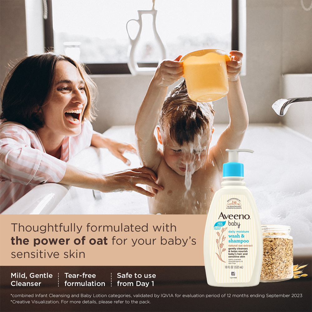 Aveeno Baby Daily Moisture Wash & Shampoo - 532ml