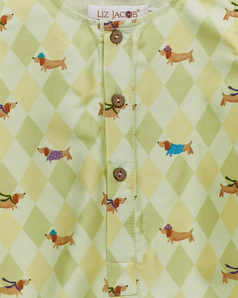 Liz Jacob Baby | Pale Yellow Cotton Printed Romper | Paw Park