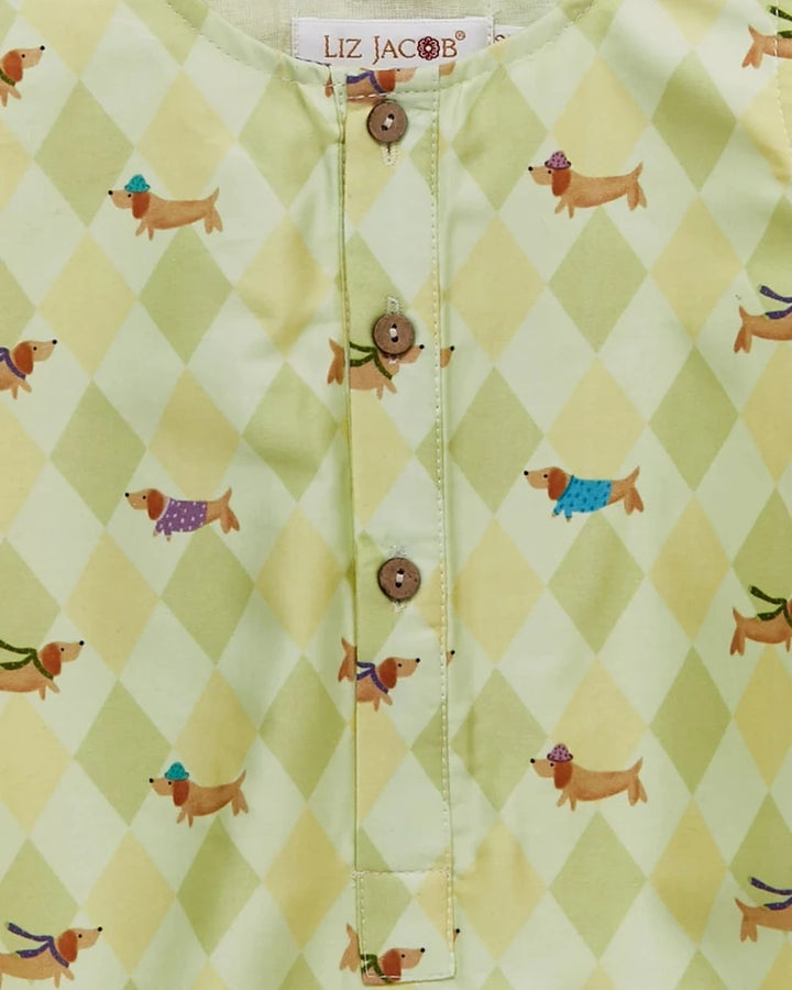 Liz Jacob Baby | Pale Yellow Cotton Printed Romper | Paw Park