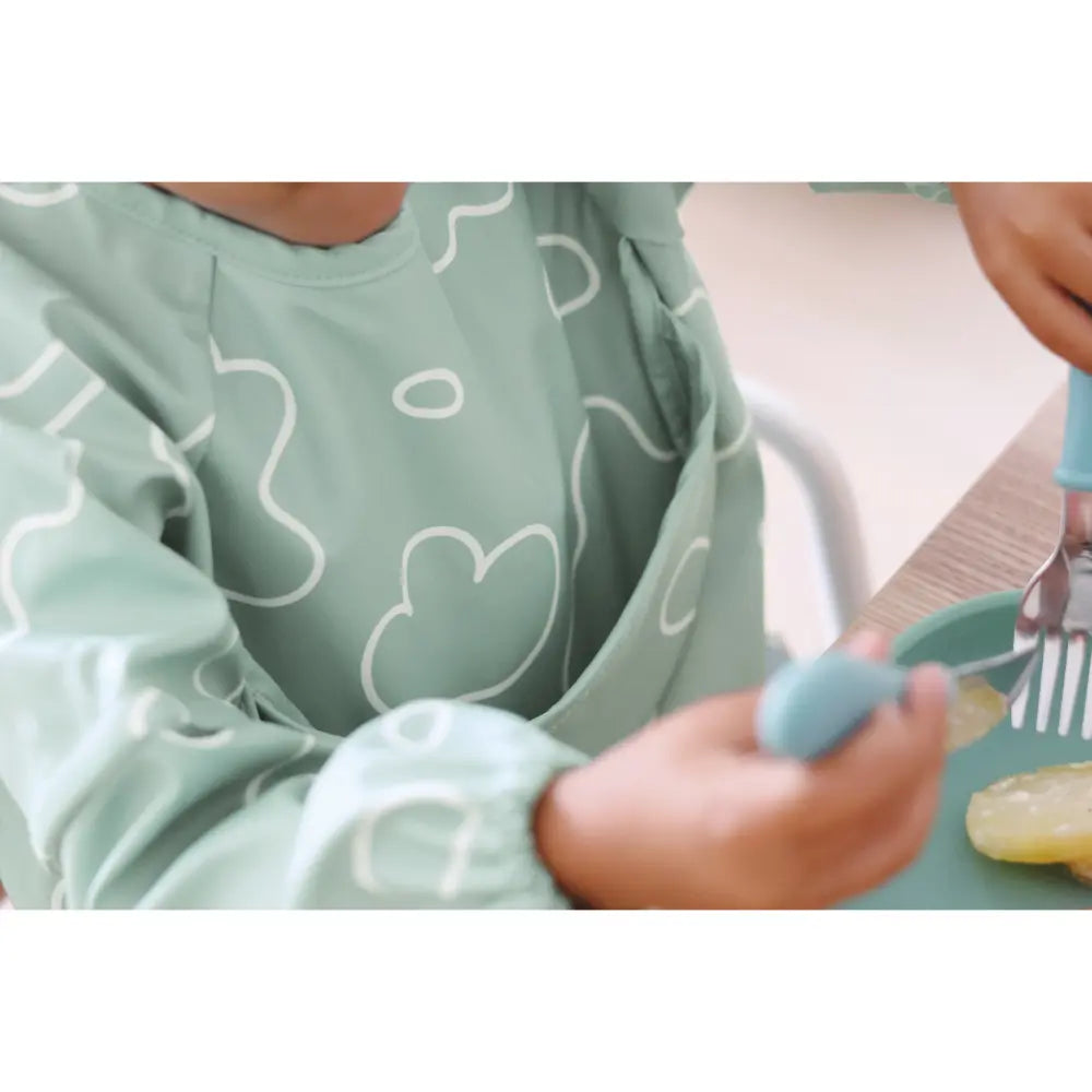 Beaba 2-in-1 Waterproof Bib with Detachable Sleeves, Foldable Food Catcher Pocket, Adjustable Snap Fit &amp; Elastic Cuffs, Soft &amp; Easy-Clean Bib for Feeding &amp; Activities, 4M+