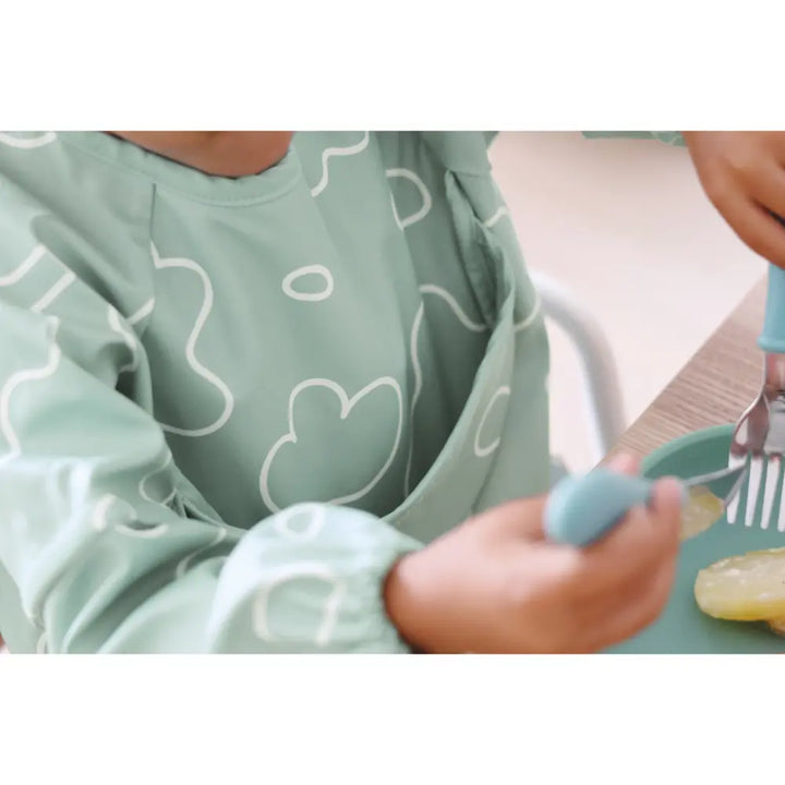 Beaba 2-in-1 Waterproof Bib with Detachable Sleeves, Foldable Food Catcher Pocket, Adjustable Snap Fit &amp; Elastic Cuffs, Soft &amp; Easy-Clean Bib for Feeding &amp; Activities, 4M+