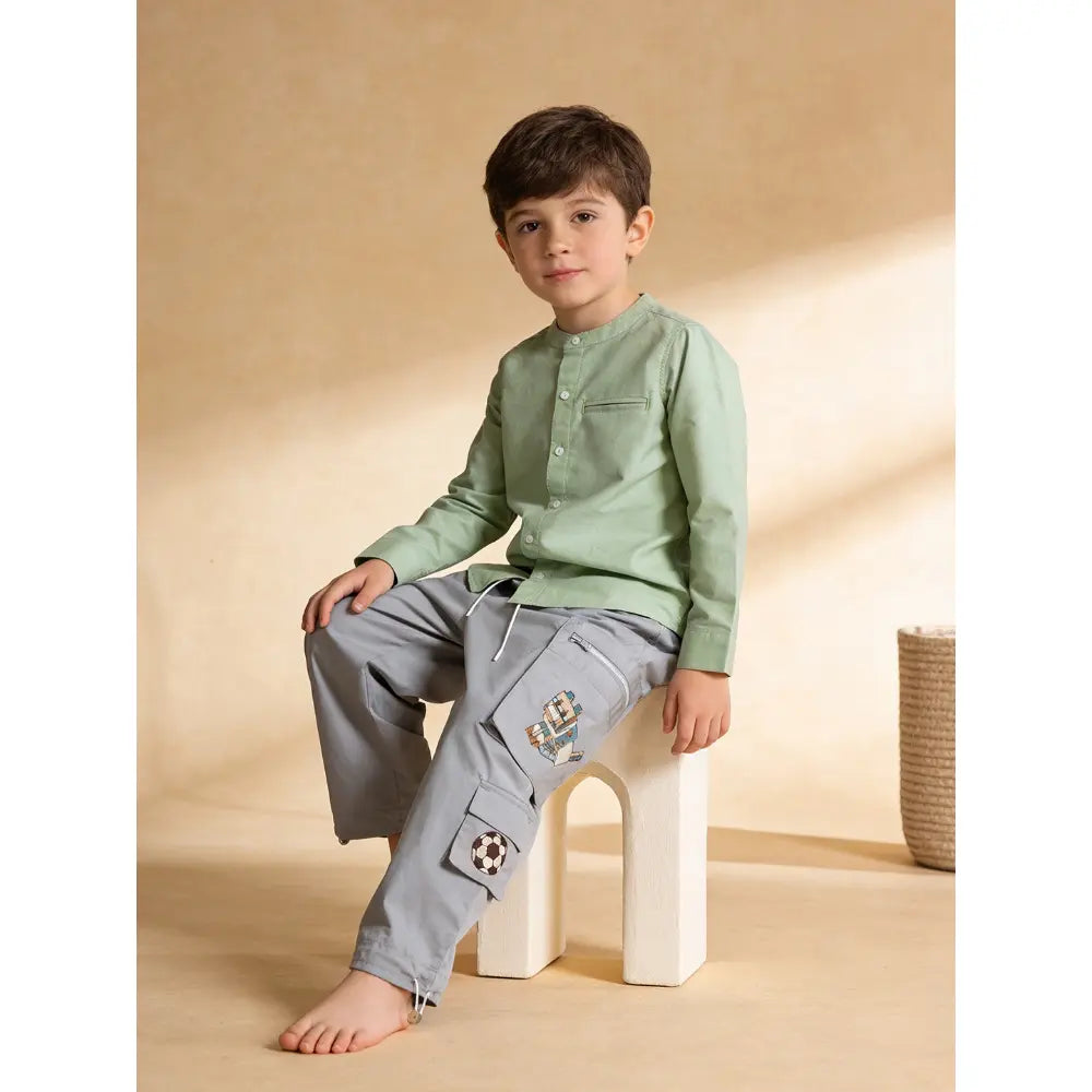 The Baby Trunk Unisex Green Band Collar Shirt | 0 to 24 Months
