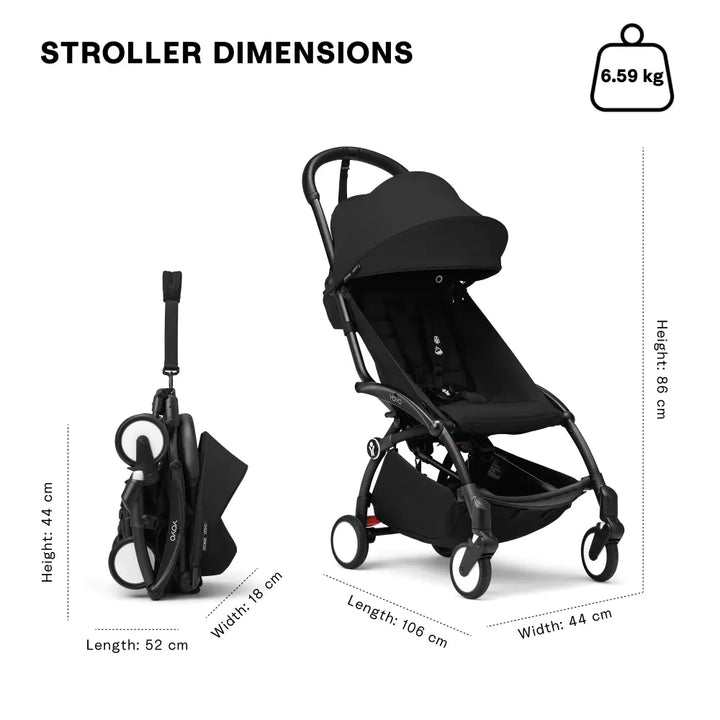 Stokke YOYO3 Stroller | Lightweight Compact Travel Stroller for Babies | Cabin Friendly &amp; Foldable | UPF 50+ Sun Protection | 5 Point Safety Harness | Award Winning Design | YOYO Stroller India | 6 Months to 4 Years - Black/Black