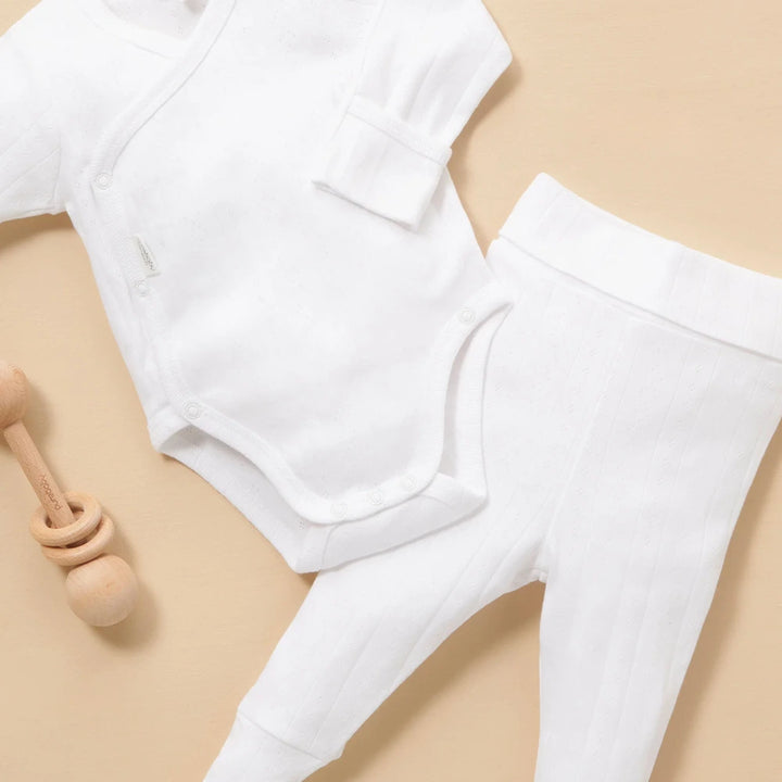 Purebaby Unisex Organic Cotton Pointelle Baby Leggings - White
