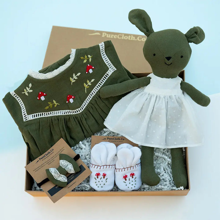 PureCloth.Co Olive Bunny Hamper | Newborn Girl Gift Set - Olive Green