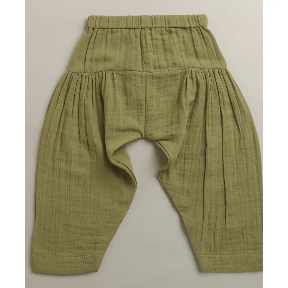 Sweetlime By AS Baby Boys Elephant Printed Cotton Kurta with Olive Cotton Pants Co-ord Set - White &amp; Olive Green