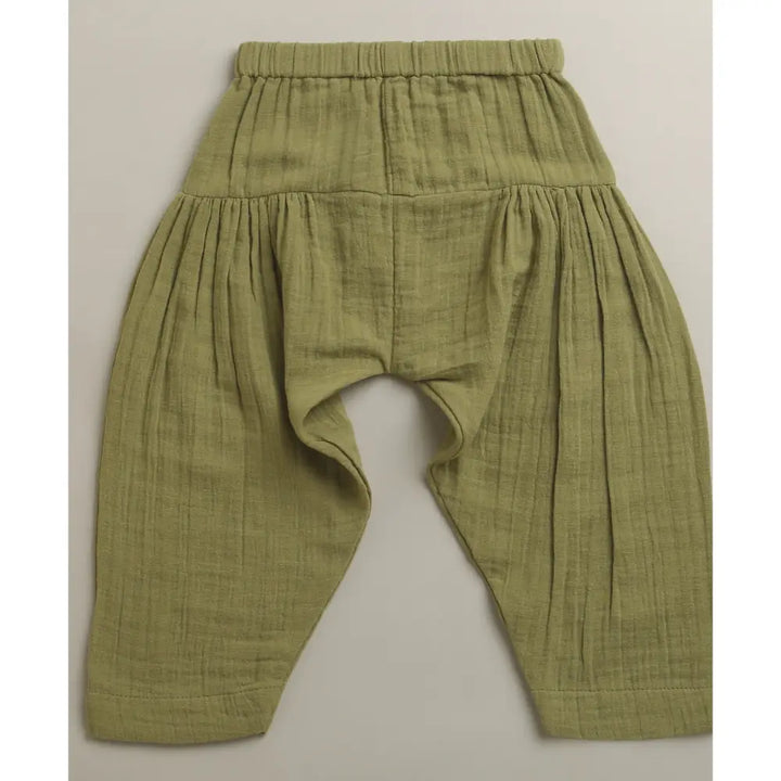 Sweetlime By AS Baby Boys Elephant Printed Cotton Kurta with Olive Cotton Pants Co-ord Set - White &amp; Olive Green