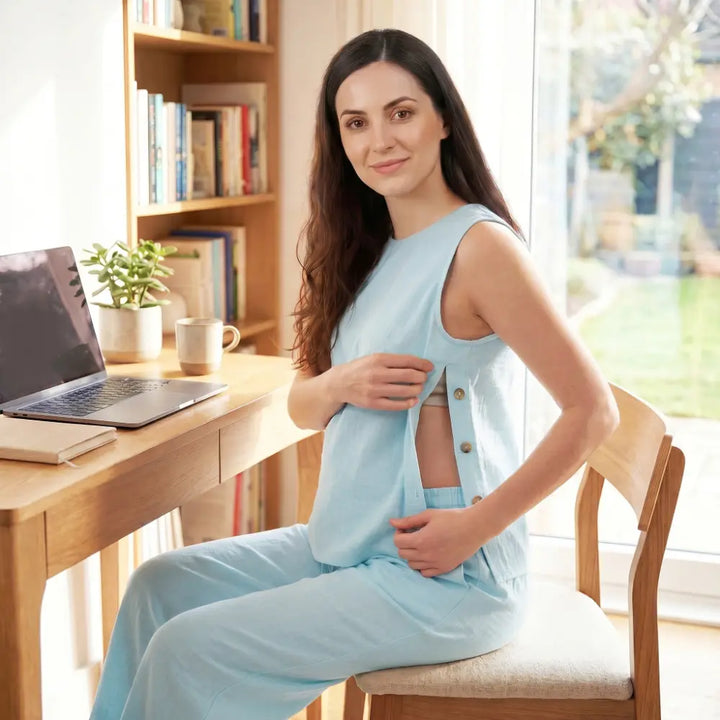 SOL MAMA Side Buttoned Nursing Top - Light Blue