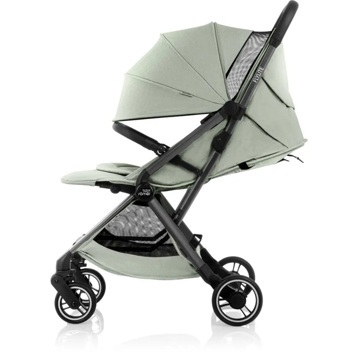 Britax Flylite Cabin Approved Lightweight Compact Stroller|Comfort Soft Insert|One Hand Auto Fold|Flat Reclining Seat|Extra Large Extendable Canopy|0-4Y|Upto 22Kg-Sage Green