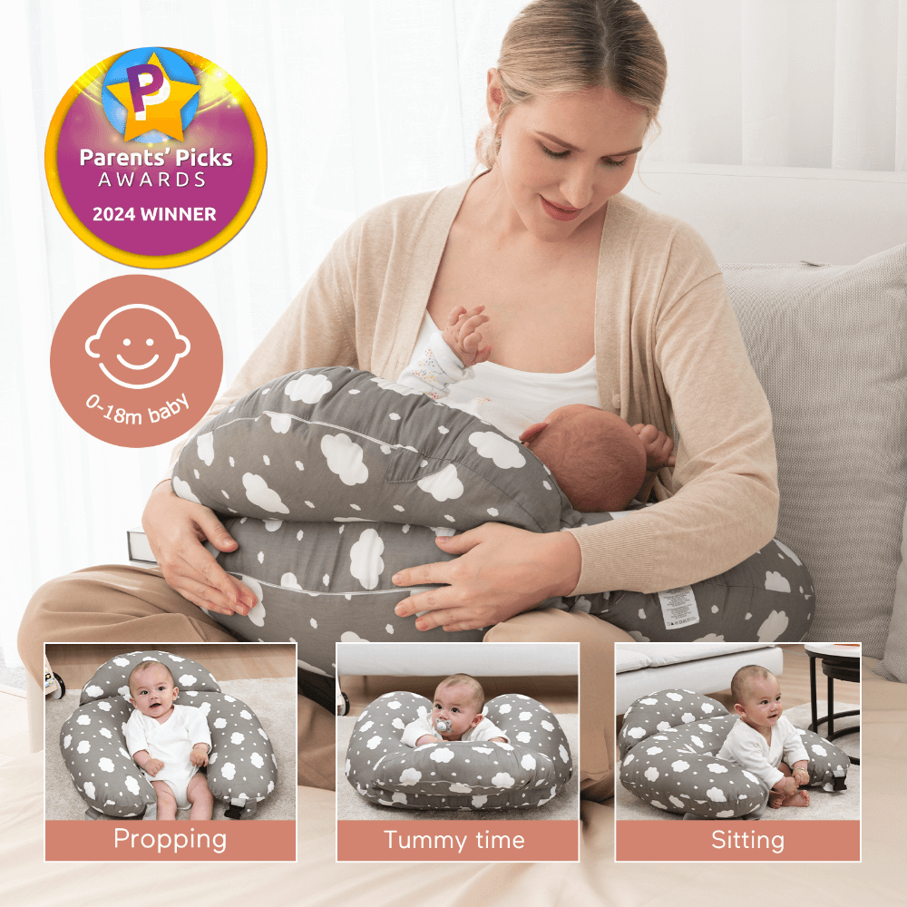 Momcozy Maternity Accessory Adjustable Nursing Pillow - Grey &amp; White