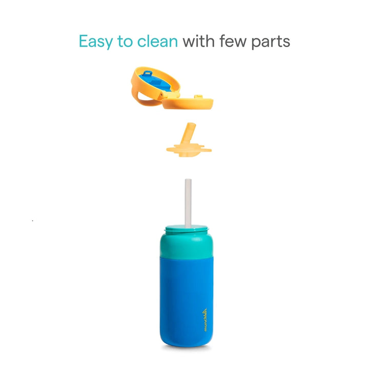 Munchkin Stay Cool Insulated Water Bottle, 355ml/ 12oz, Toddler Straw Bottle, With Flip Flop Lid &amp; Carrying Handle, Spill Proof valve, 24+ Months - Blue