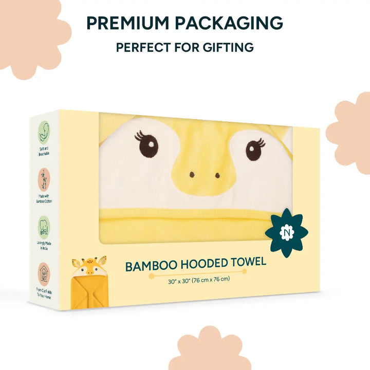 Nintara Baby Hooded Towel  -  Bamboo Cotton Bath Wrap, 30" x 30" (76 cm x 76 cm), Ultra - Absorbent - Giraffe