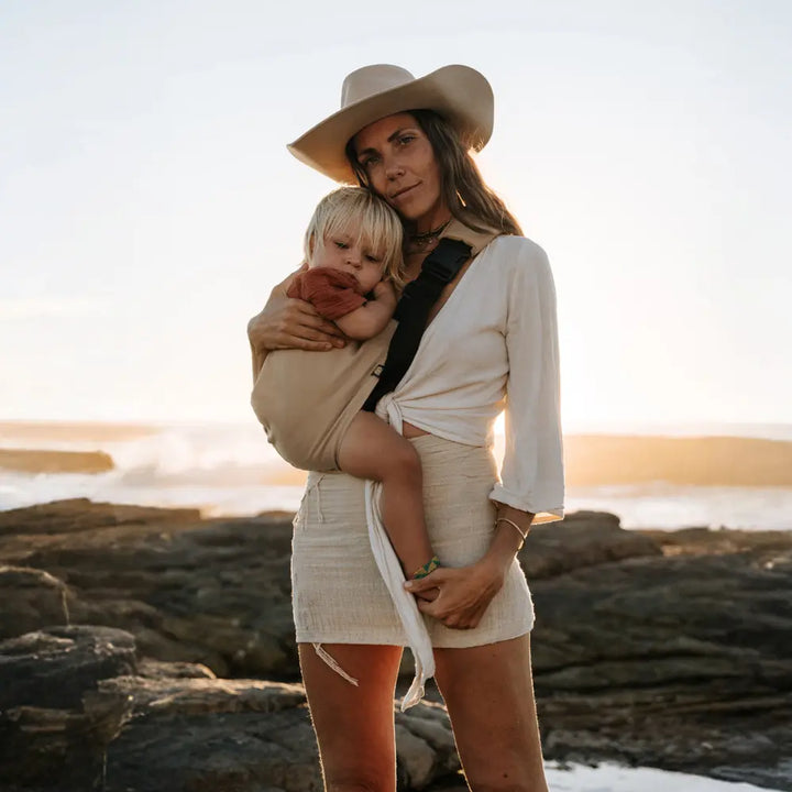 Wildride Toddler Carrier | Lightweight 100% Cotton Hip Seat Baby Carrier for Toddlers 9 Months–4 Years | Ergonomic, Portable &amp; Travel-Friendly Child Carrier | Comfortable Alternative to Stroller for Everyday Use - Beige