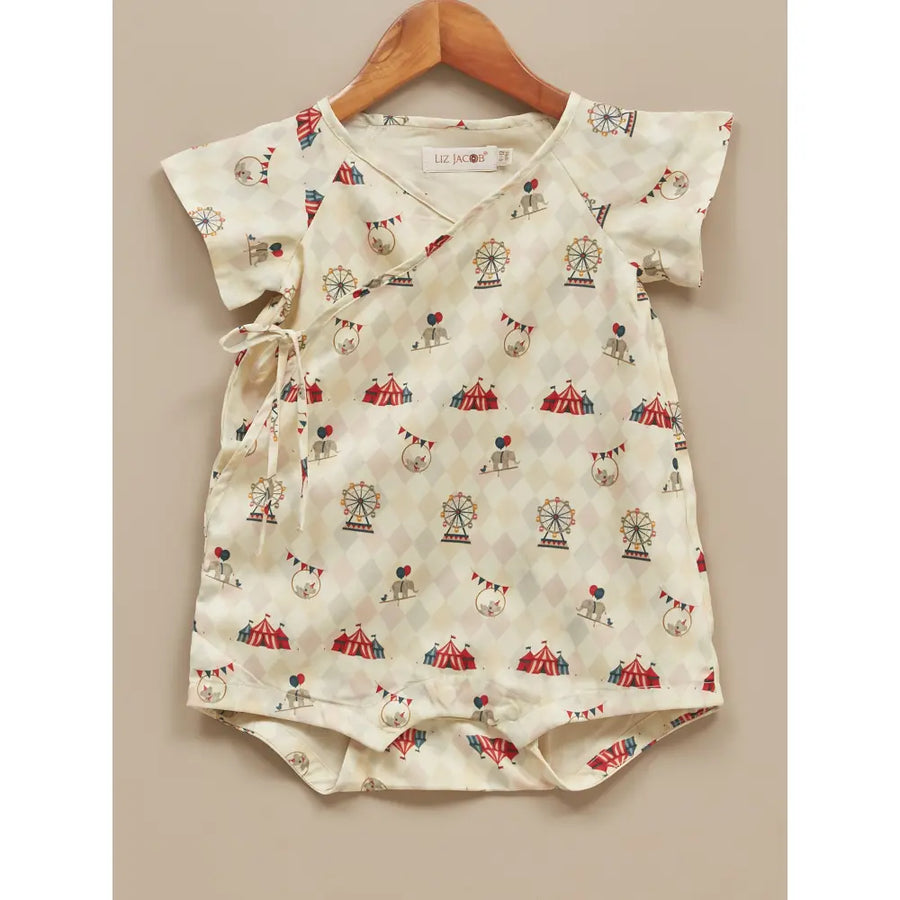 Liz Jacob Baby Cream Cotton Kimono Romper | Circus