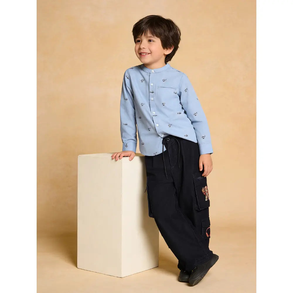 The Baby Trunk Unisex Happy Panda Band Collar Shirt | 0 to 24 Months