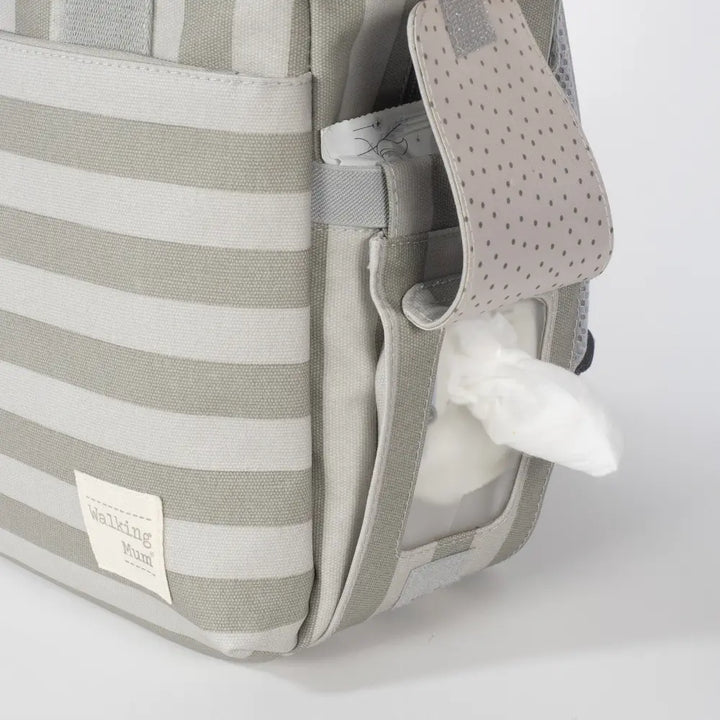 Walking Mum Diaper Backpack with Changing Pad, Large Capacity, Water-Resistant with Multi-Pocket Organizer, Insulated Bottle Pocket, Shoulder &amp; Stroller Straps, Personalized Charm, Striped Print - Green