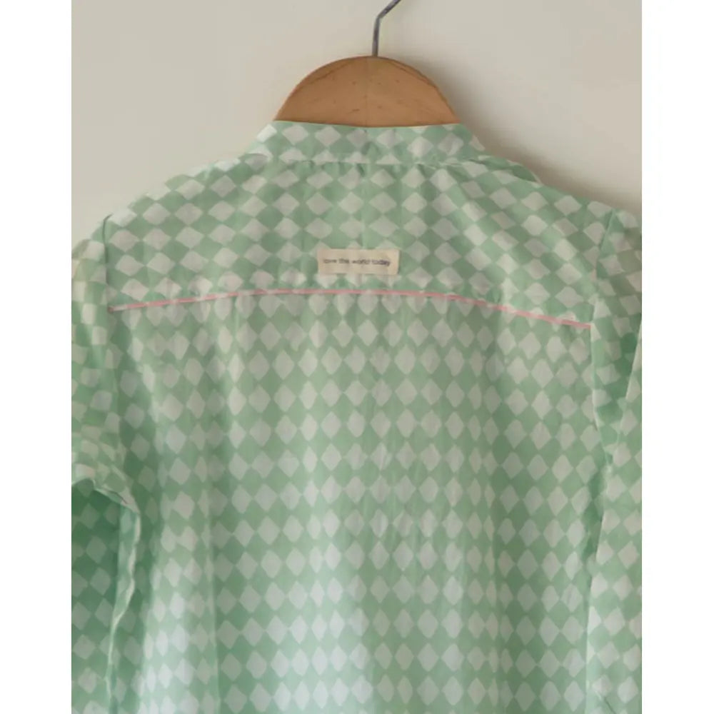 Love The World Today Unisex Barefoot Boy Shirt In Sage Green Rhombus