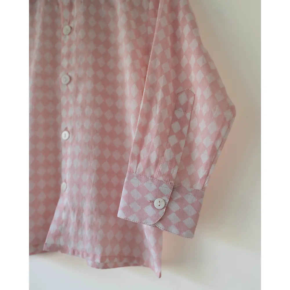 Love The World Today Unisex Barefoot Boy Shirt In Blush Pink Rhombus