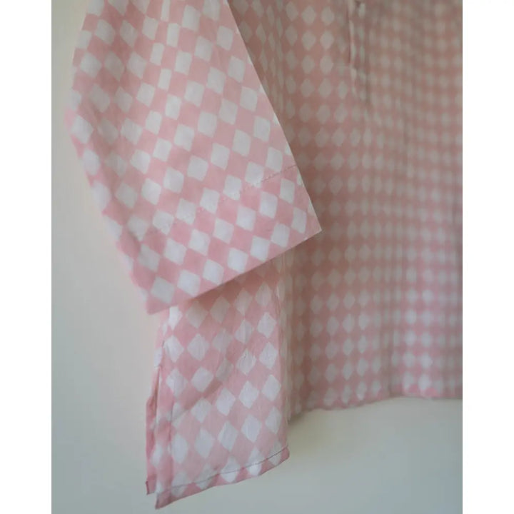 Love The World Today Sleepover Party Kids Unisex Kurta In Blush Pink Rhombus