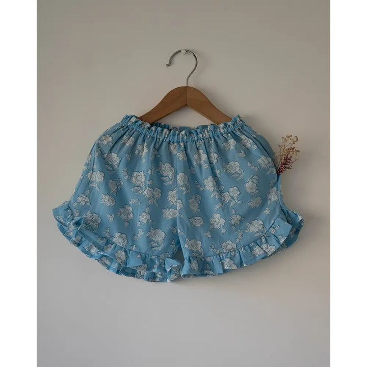Love The World Today Blossom Powder Blue Spaghetti Top Shorts Set For Girls