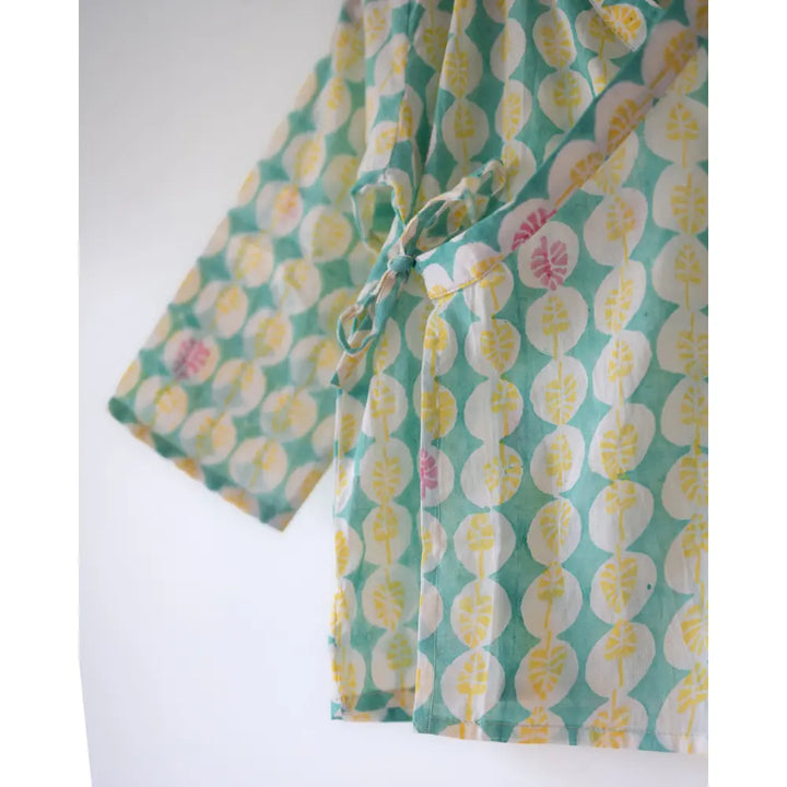 Love The World Today Unisex Rasa Green Monstera Print Infant Angrakha Kurta