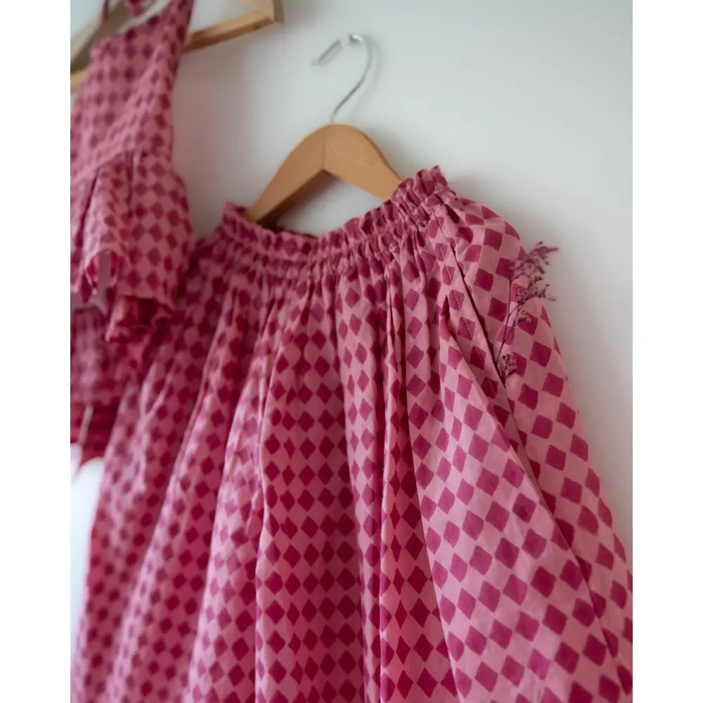 Love The World Today Mishri Pink Rhombus Halter Top &amp; Wide-Leg Palazzo Set For Girls