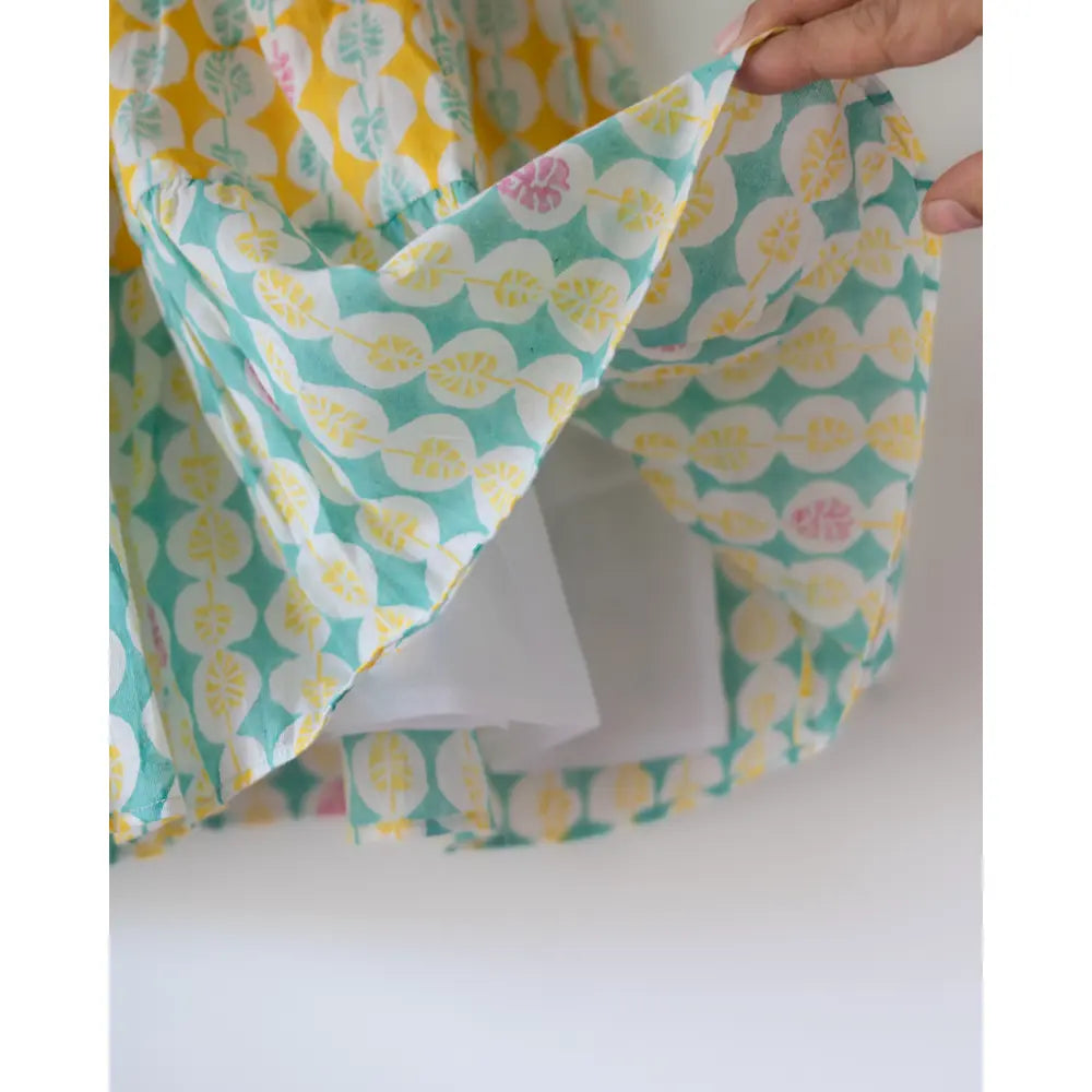 Love The World Today Rasa Green Monstera Print Infant Tiered Frock For Girls