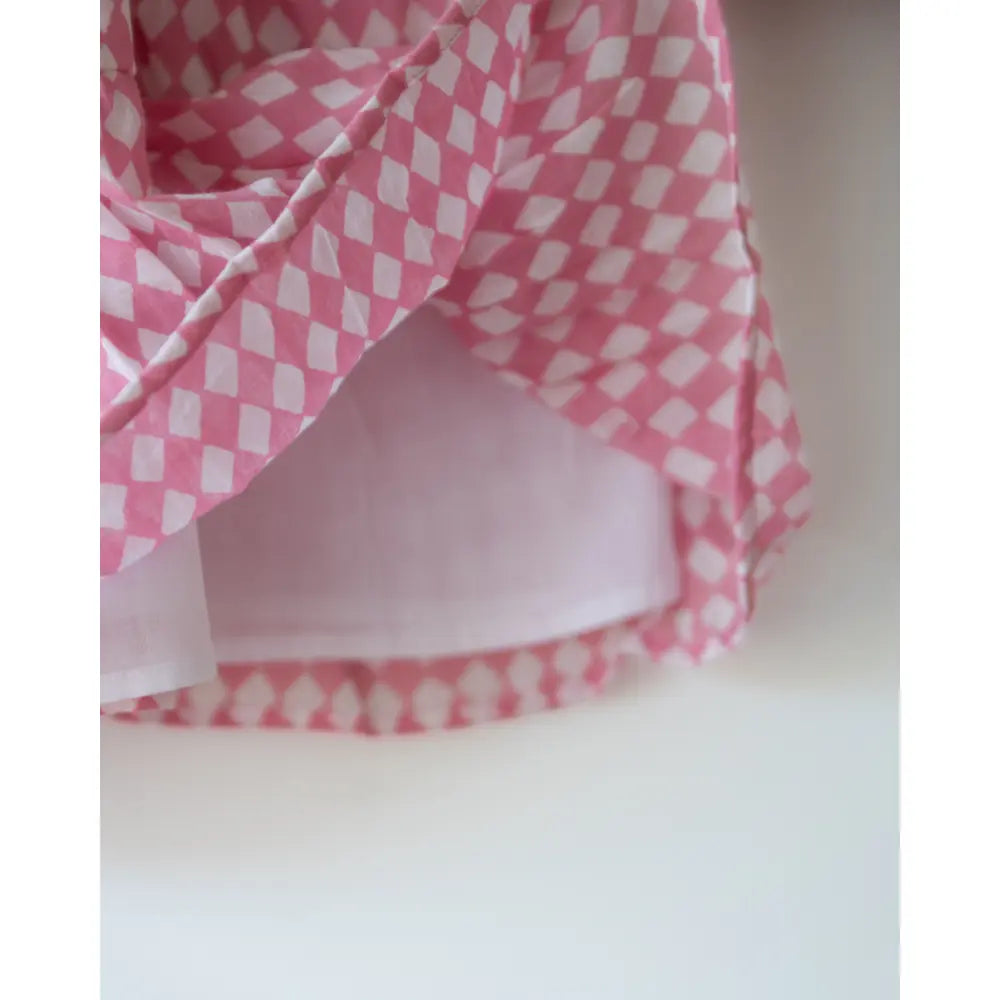 Love The World Today Leela Pink Rhombus Infant Tiered Frock For Girls