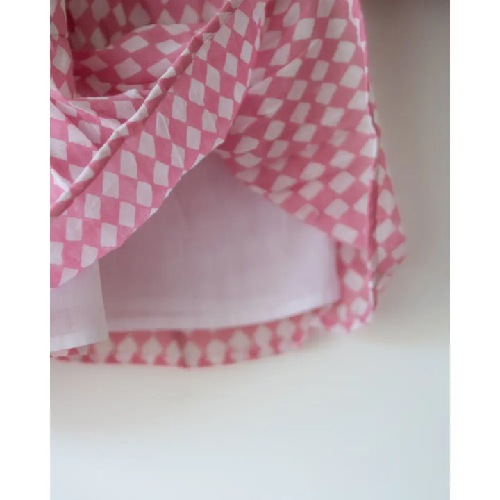Love The World Today Leela Pink Rhombus Infant Tiered Frock For Girls