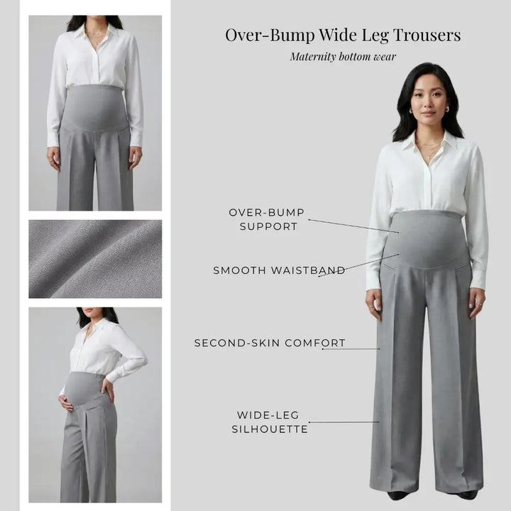 SOL MAMA Over Bump Wide Leg Trousers - Silver