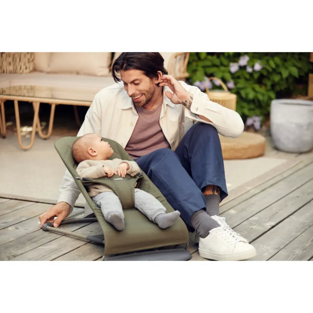 BabyBjorn Bliss Bouncer Quilted Fabric, Lightweight Ergonomic Baby Bouncer with Natural Rocking, Convertible to a Toddler Chair, Newborn to Toddler (0–2 Years) - Dark Green