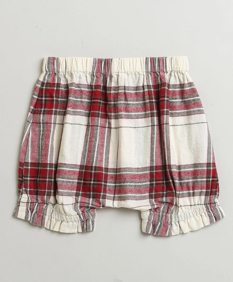 Sweetlime By AS Classic Plaid Ruffle Sleeve Top and Shorts Co-ord Set - White &amp; Red