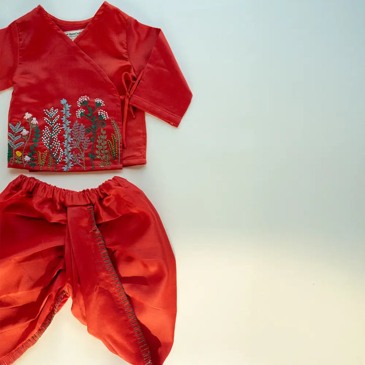 PureCloth.Co Jamna Set | Boys Chanderi Silk Red