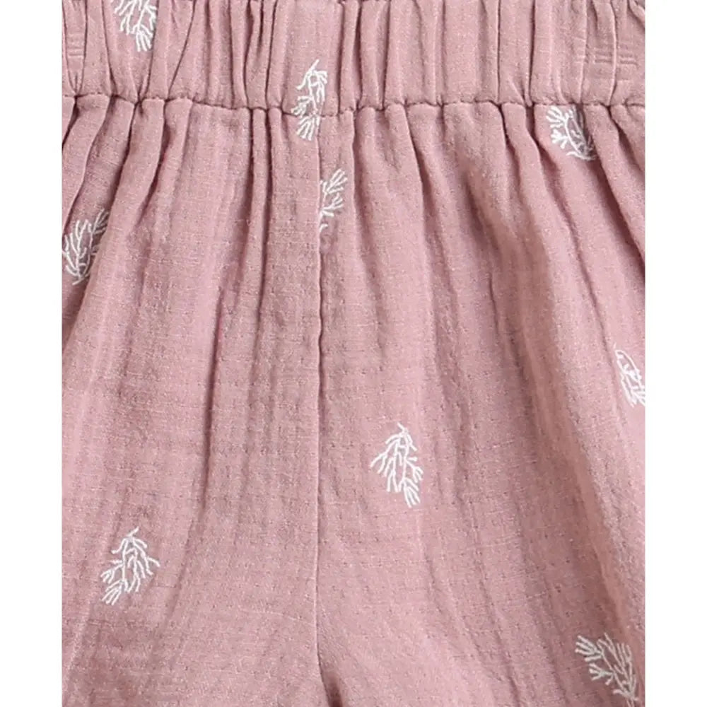Sweetlime By AS Leaf Embroidered Ruffle Organic Cotton Co-ord Set - Dusty Pink