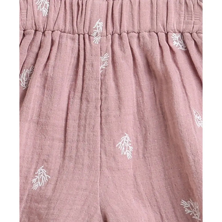 Sweetlime By AS Leaf Embroidered Ruffle Organic Cotton Co-ord Set - Dusty Pink