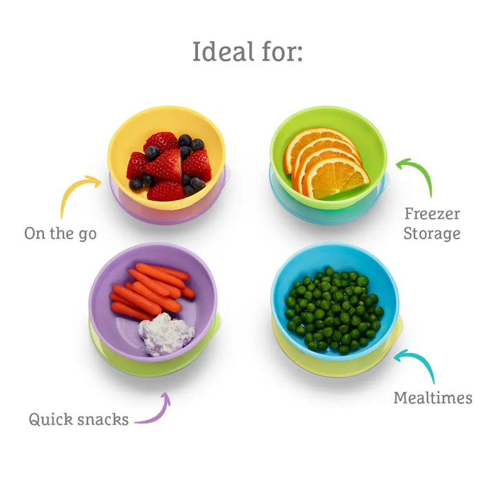 Munchkin Love-a-Bowls™ Feeding Set – 4 Bowls with Lids &amp; 2 Soft-Tip Spoons, Spill-Proof, BPA-Free, 4+ Months