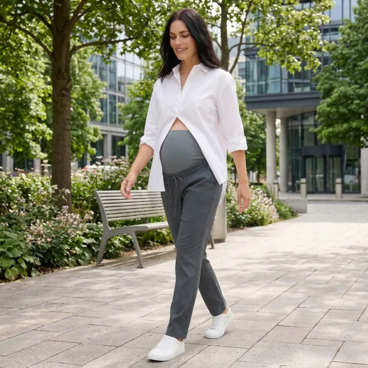 SOL MAMA Drawstring Over Bump Pants - Dark Grey