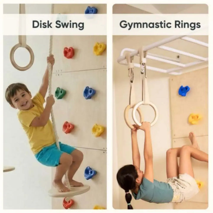 Curious Cub Ultimate Jungle Gym 3 | 5 Components - Rock Climbing, Monkey Bar, U Handles, Gymnastic Rings, Disk Swing | Ages 4-15 Years