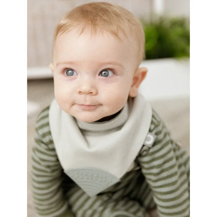 Cheeky Chompers Neckerchew for Babies &amp; Toddlers, Reversible Bib with Attached Silicone Teether, Super Absorbent, BPA-Free, 2–24 Months - Sage Green