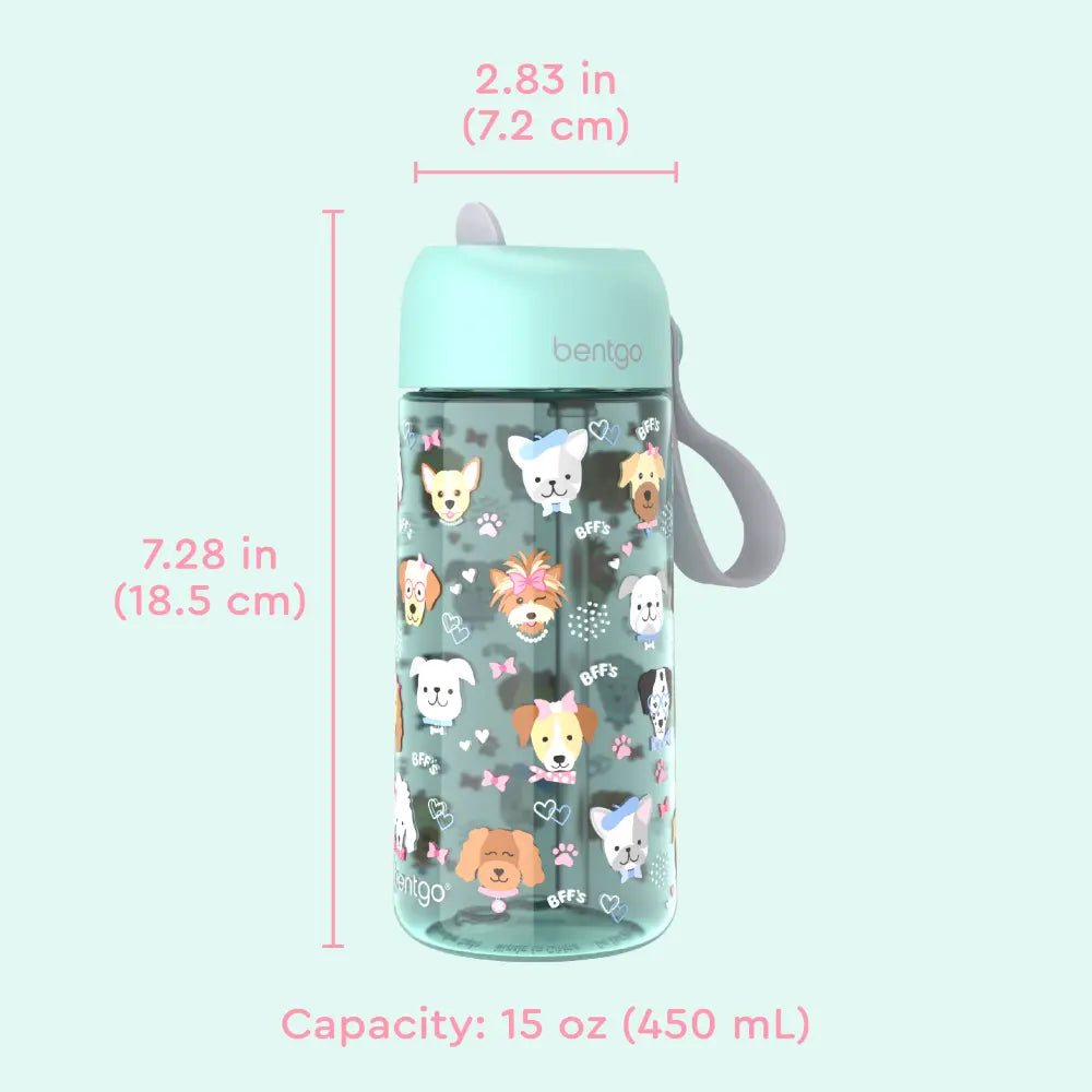 Bentgo Kids Water Bottle 450 ml, Leak-Proof Straw Bottle for Kids, Lightweighted &amp; Durable, BPA &amp; PFAS-Free Tritan Water Bottle, Ideal for School, Daycare &amp; Travel, 3 years+ - Puppy Love